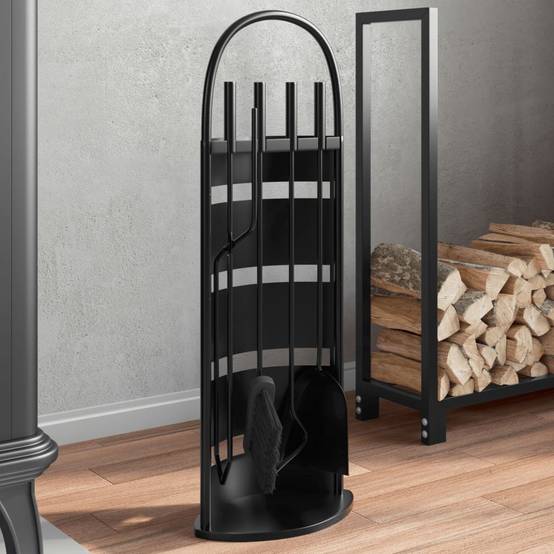 Set Serviteur de Cheminée Acier 5 Pièces pour Foyer Entretien du Feu 66 cm Noir - ComfortXL Outdoor Living - Image 1