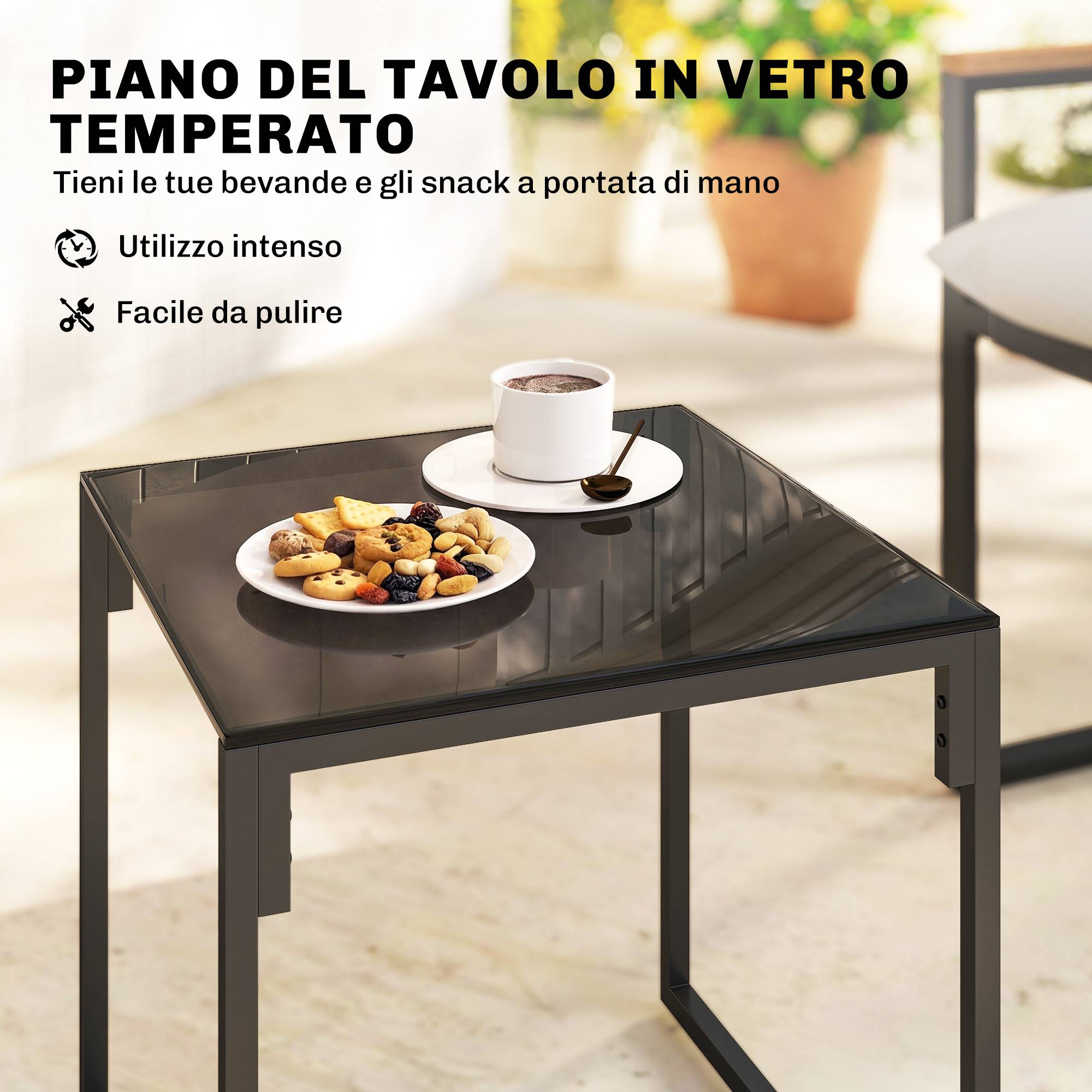 Ensemble table et chaises extérieur 3 personnes métal avec coussins épais multicolore - Image 9