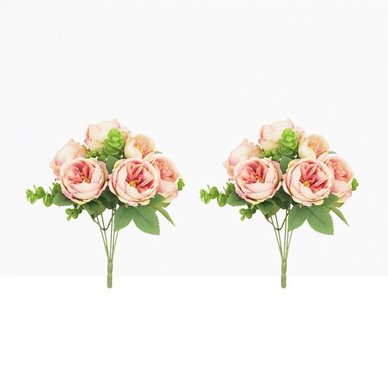 Ligne Deco - Bouquet artificiel de pivoines 32cm rose lot de 2 - Image 2