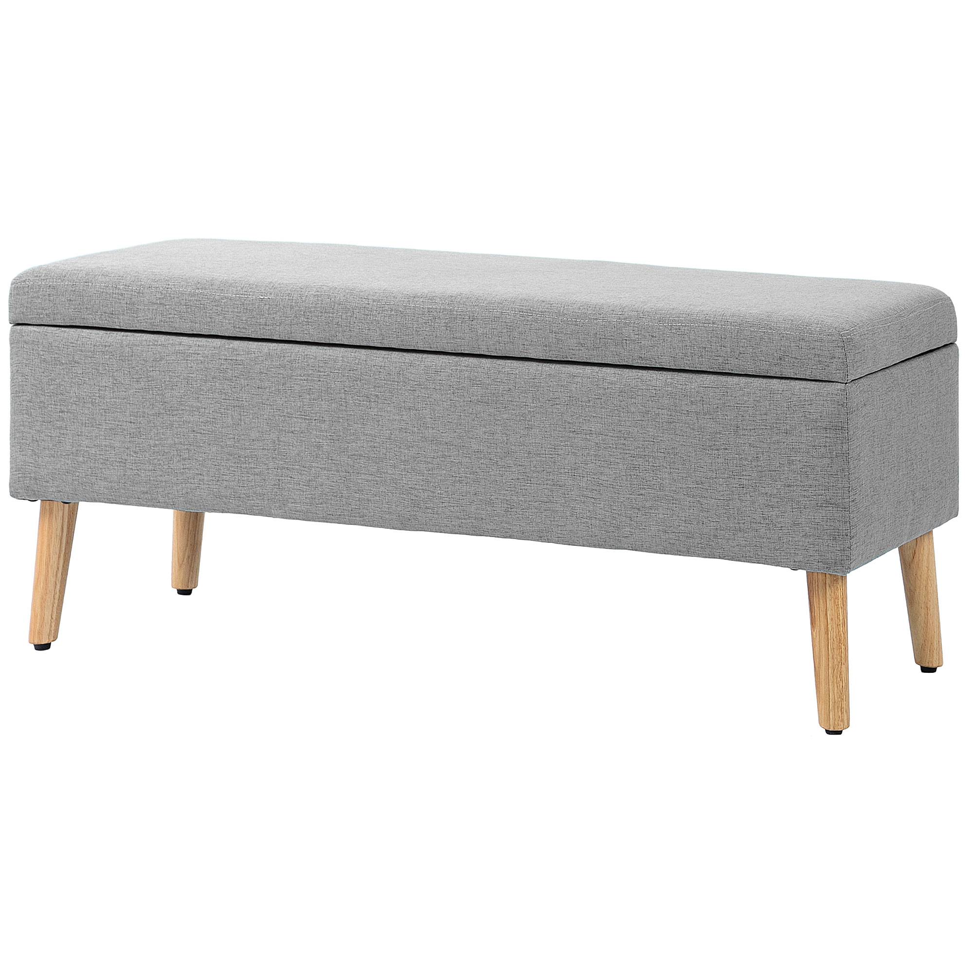 Banc coffre rangement rembourré aspect lin pour chambre à coucher, entrée, salon, charge 220 Kg, 110 x 39 x 45 cm, gris - Image 2