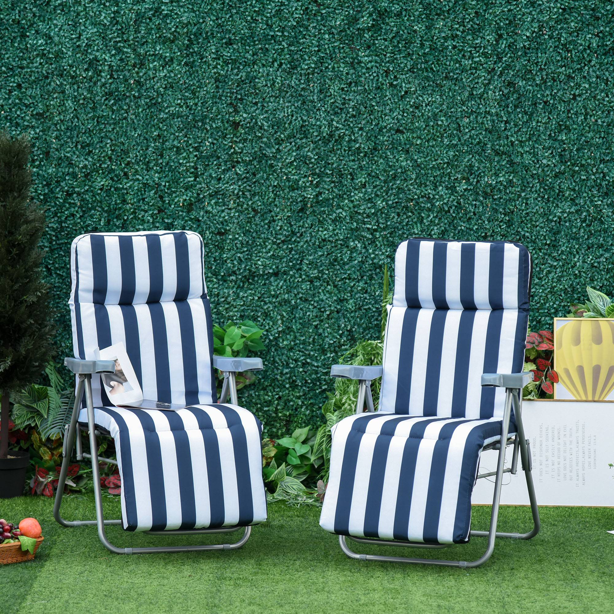 Sans Marque - chaises longues pliantes de jardin avec accoudoirs, pliables, 5 positions, coussin, bleues, 60 x 75 x 102 cm - Image 4