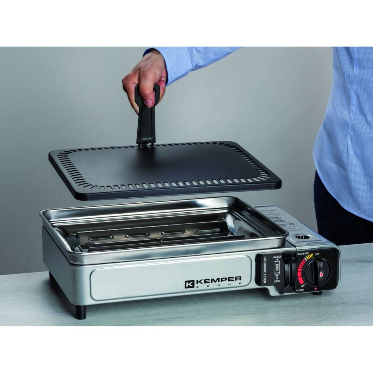 Plancha à gaz portable 2300W + 8 cartouches de gaz + Valise de transport Cuisson extérieure Camping Terrasse Barbecue KEMPER - Image 8