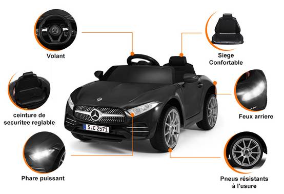Voiture électrique pour enfants Mercedes-Benz CLS 350 (noire) - Vitesse : 2,5-4,5 km/h, lumières LED et musique - Image 5