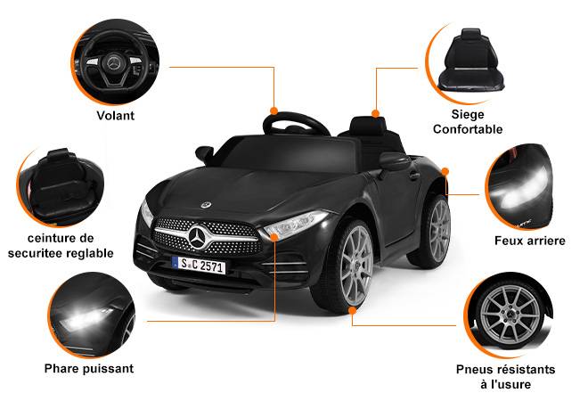 Voiture électrique pour enfants Mercedes-Benz CLS 350 (noire) - Vitesse : 2,5-4,5 km/h, lumières LED et musique - Image 5