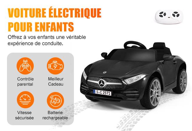 Voiture électrique pour enfants Mercedes-Benz CLS 350 (noire) - Vitesse : 2,5-4,5 km/h, lumières LED et musique - Image 3