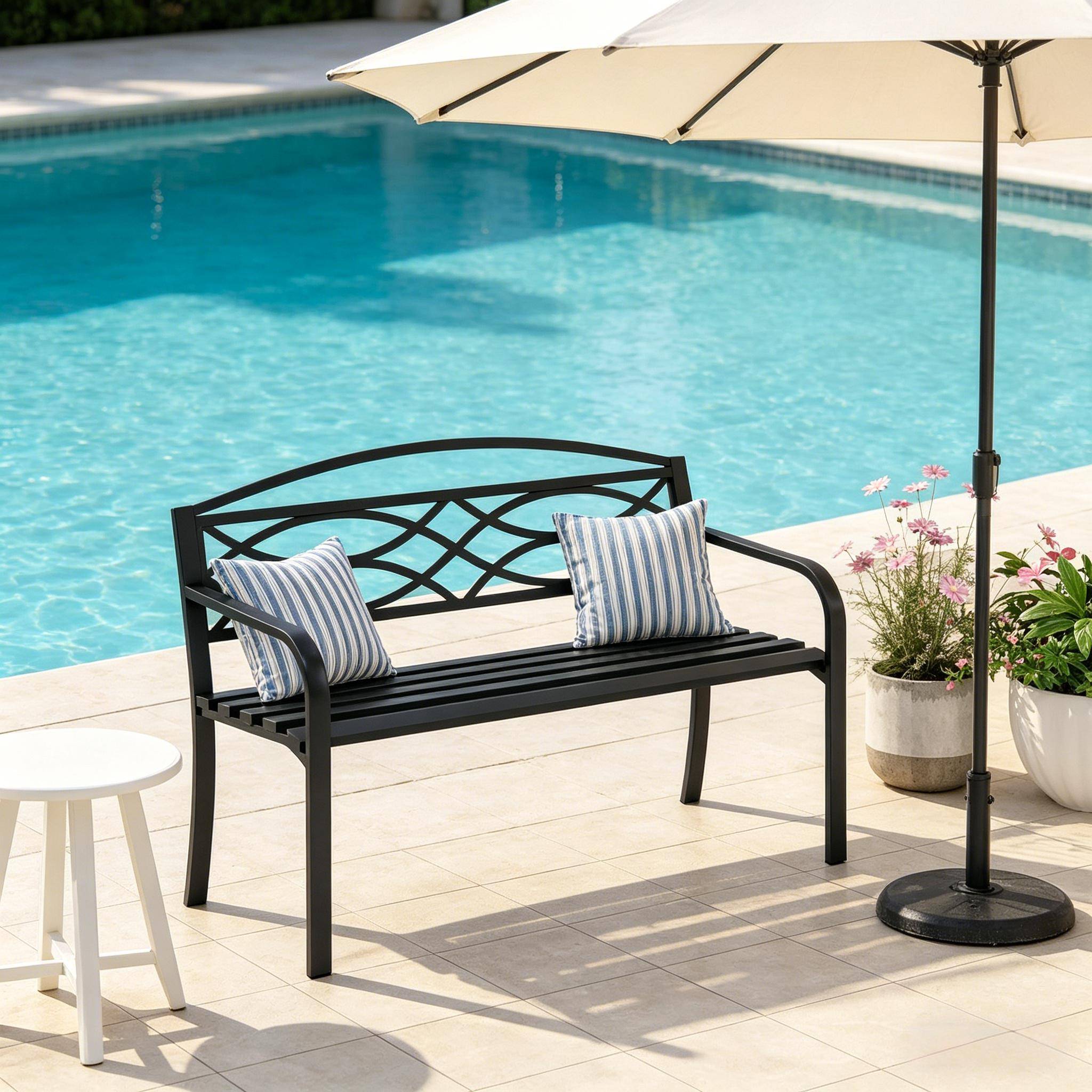 ComfortXL - Banc de jardin métal 2 à 3 places pour terrasse et parc dossier ergonomique 127cm noir - ComfortXL Outdoor Living - Image 6