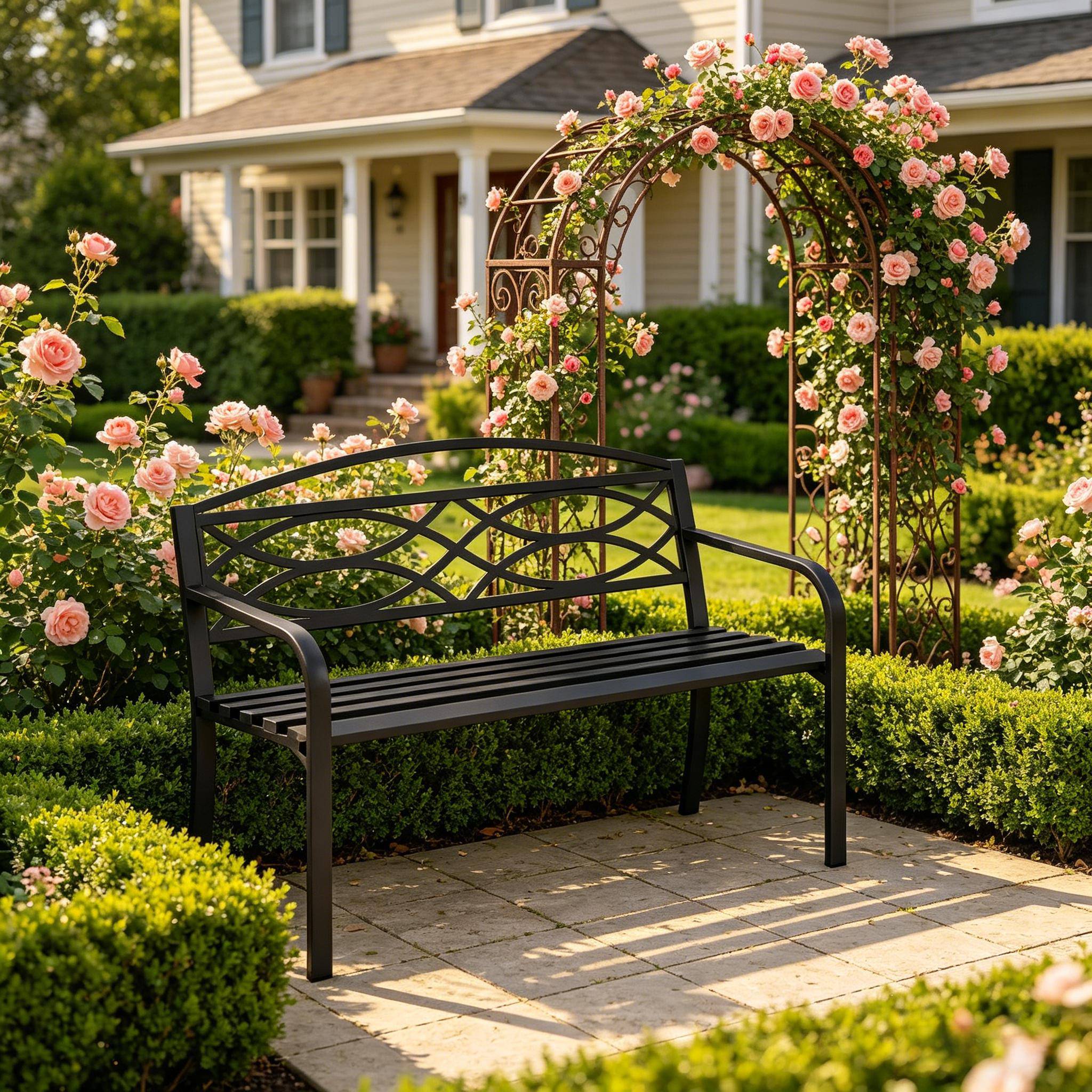 ComfortXL - Banc de jardin métal 2 à 3 places pour terrasse et parc dossier ergonomique 127cm noir - ComfortXL Outdoor Living - Image 1