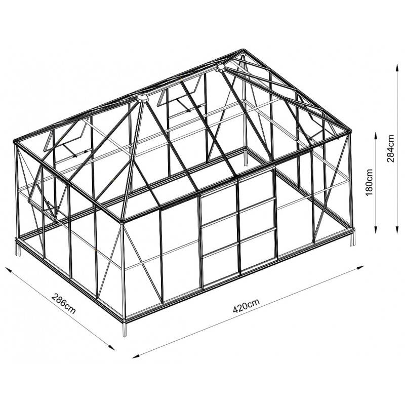 Serre de jardin 12m² en aluminium et verre trempé 4mm Duchesse Green Protect noir avec embase - Image 3