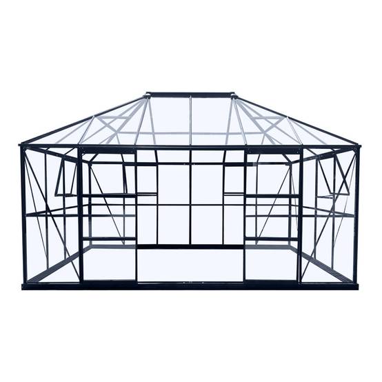 Serre de jardin 12m² en aluminium et verre trempé 4mm Duchesse Green Protect noir avec embase - Image 6