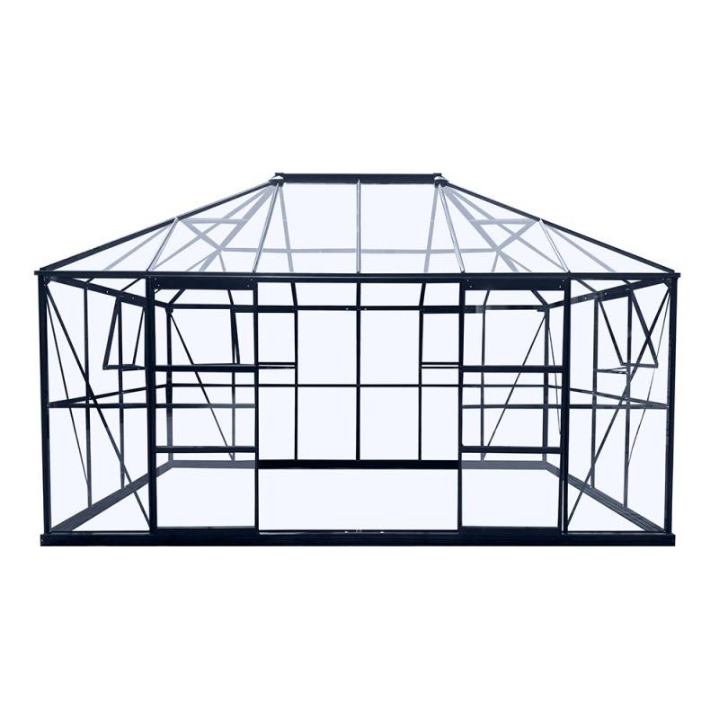 Serre de jardin 12m² en aluminium et verre trempé 4mm Duchesse Green Protect noir avec embase - Image 6