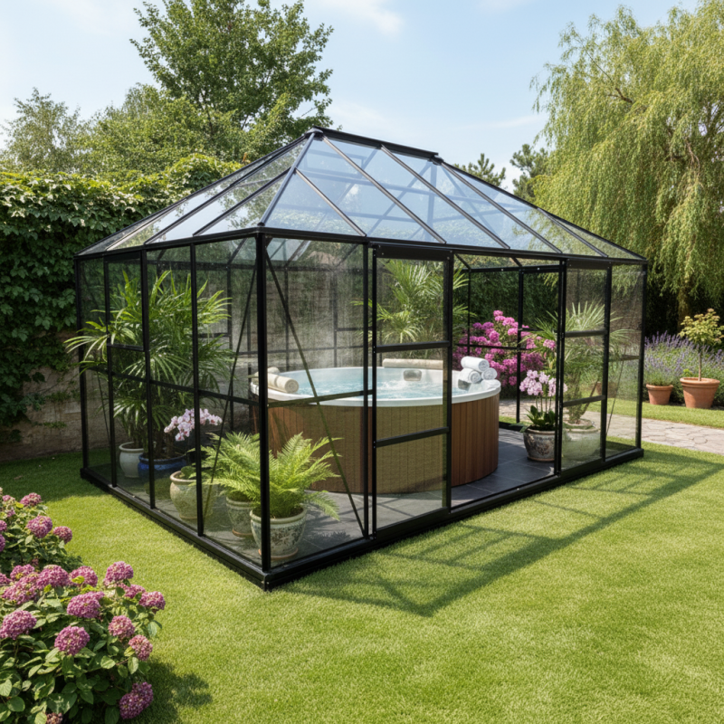 Serre de jardin 12m² en aluminium et verre trempé 4mm Duchesse Green Protect noir avec embase - Image 1