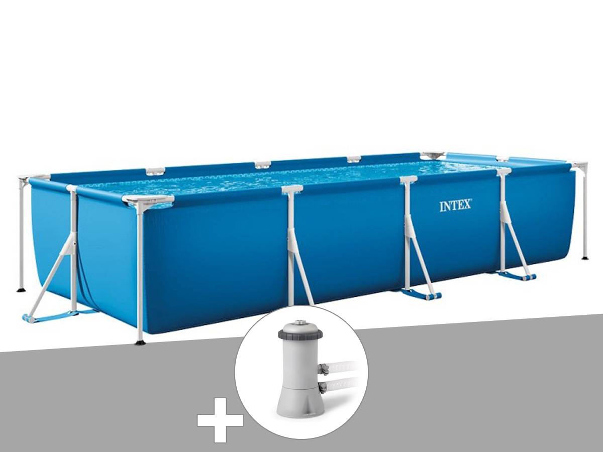 Kit piscine tubulaire rectangulaire Intex 4,50 x 2,20 x 0,84 m + Filtration à cartouche - Image 1