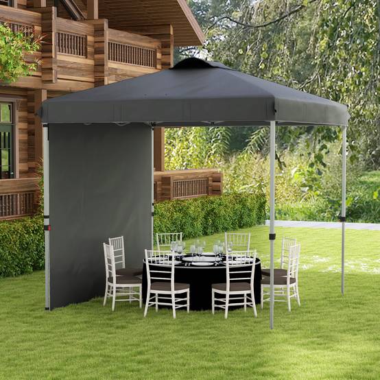 Tente de jardin pliante 2,5 x 2,5 m, hauteur réglable, protection UV, 1 paroi latérale et sacs de lestage, gris foncé - Image 3