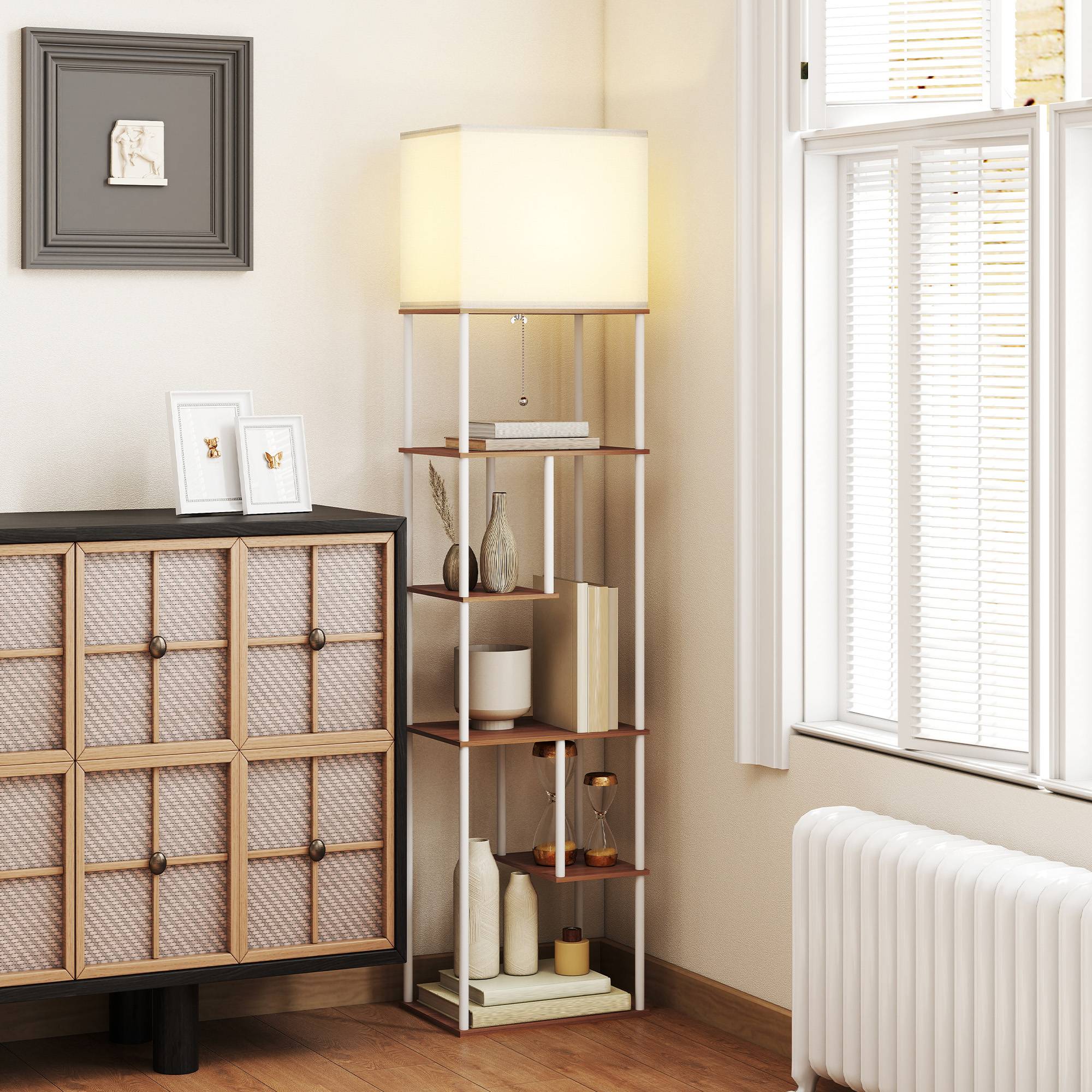 Lampadaire bois naturel à étagères 3000K–6500K télécommande et douille E27 - Image 10