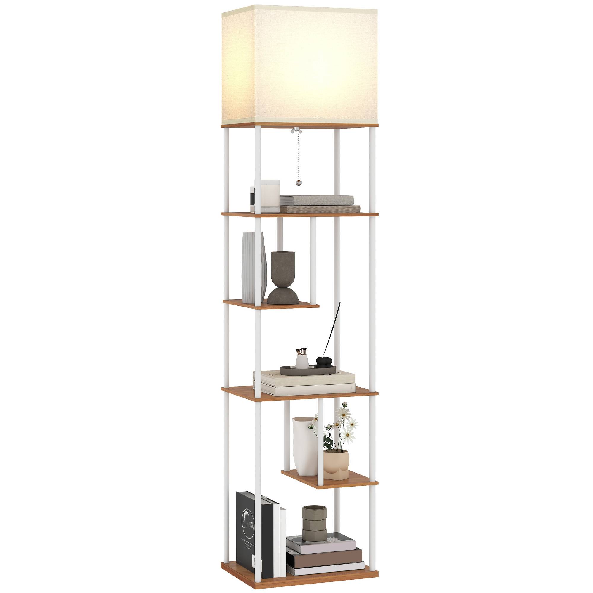 Lampadaire bois naturel à étagères 3000K–6500K télécommande et douille E27 - Image 1
