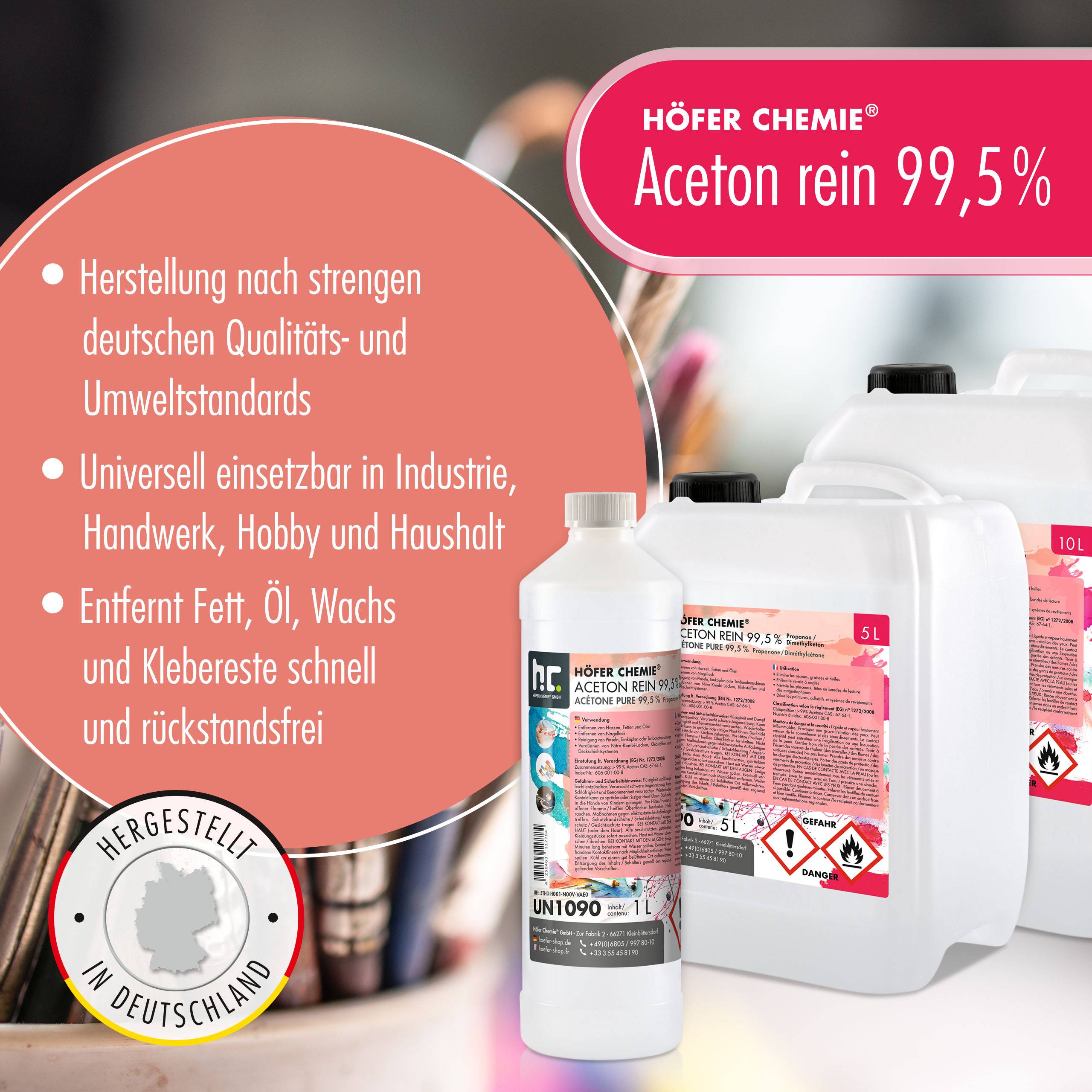 Acétone pur 99,5% Höfer Chemie® en bidon de 10 L x 3 - Image 2