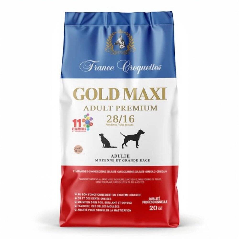croquette pour chien adulte gold adult premium 28/16 maxi – 4kg – Adulte toute race/taille– france Croquettes