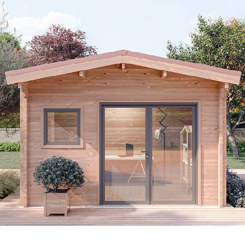 Studio de jardin LANTENAY 12m² - Bois Douglas épaisseur 55mm - Porte & fenêtres PVC - Toiture Bacacier avec voliges ss toiture - MON CHALET DE JARDIN - Image 1