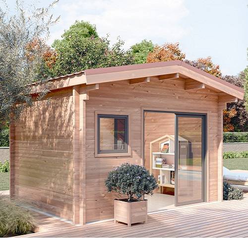 Studio de jardin LANTENAY 12m² - Bois Douglas épaisseur 55mm - Porte & fenêtres PVC - Toiture Bacacier avec voliges ss toiture - MON CHALET DE JARDIN - Image 2