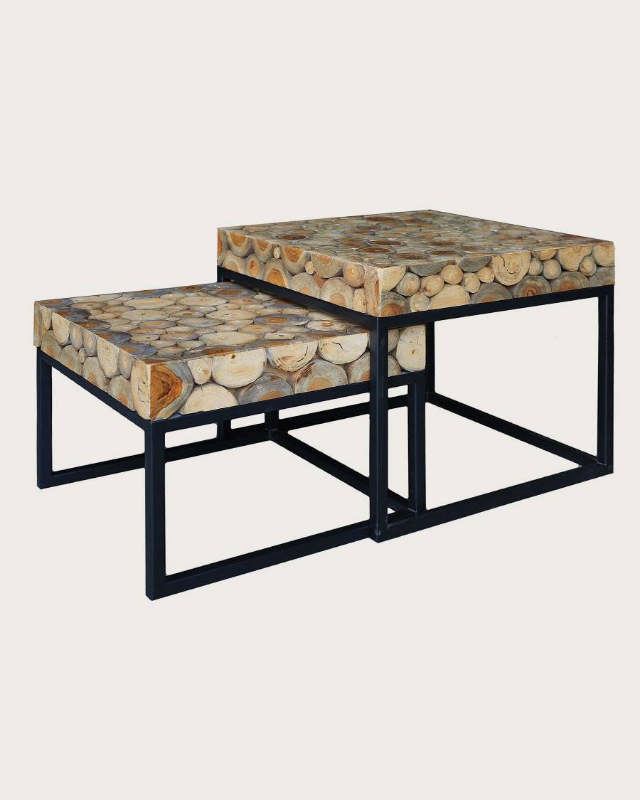 Aïda - Table basse carrée gigogne en teck - UNIQKA - Image 1