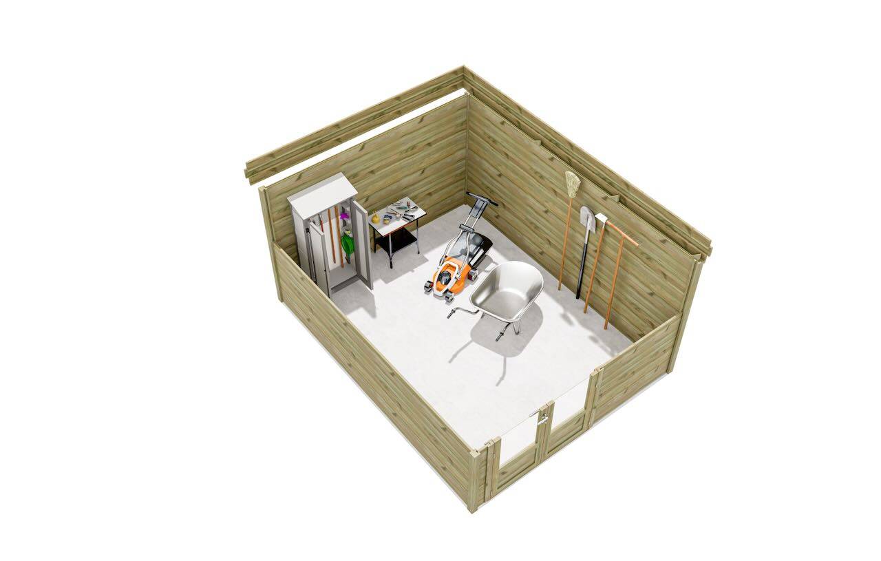 ABRI DE JARDIN bois autoclave 27mm - 3,44x4,34m / 15m2 - Bac acier - Plancher bois - Image 5
