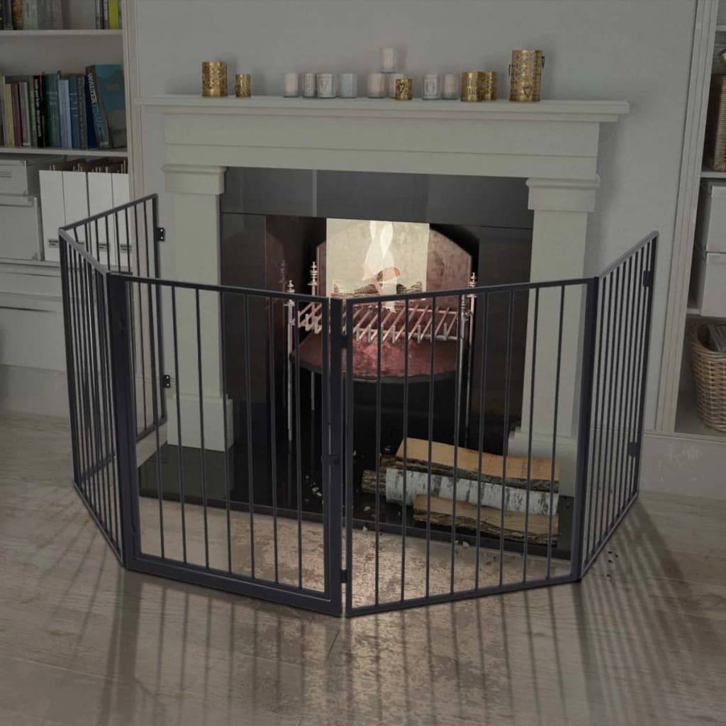 Barrière de sécurité cheminée pour animaux Acier robuste avec portillon accès facile 76 cm Noir - ComfortXL Outdoor Living