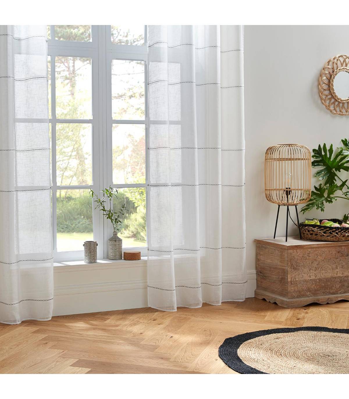Voilage à œillets Blanc  avec lignes horizontales 140 x 240 cm - Image 4