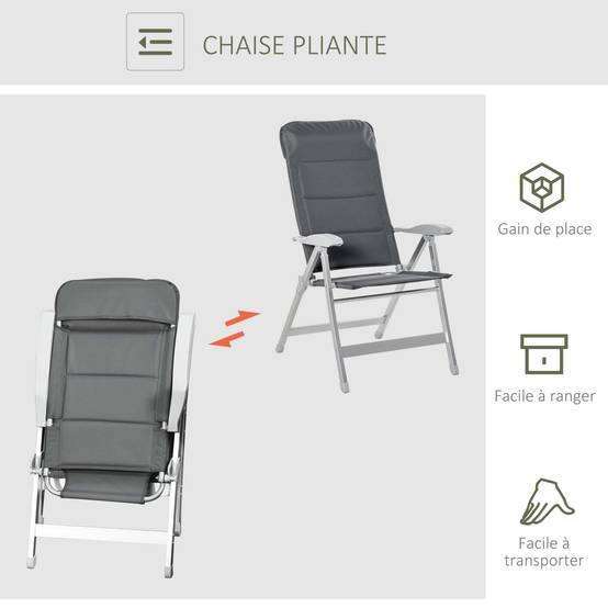 ComfortXL - Chaise de jardin pliante Aluminium terrasse balcon dossier inclinable gris foncé - ComfortXL Outdoor Living - Image 8