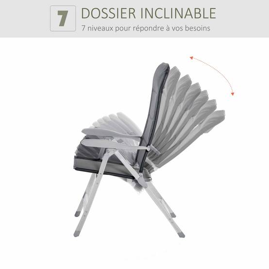 ComfortXL - Chaise de jardin pliante Aluminium terrasse balcon dossier inclinable gris foncé - ComfortXL Outdoor Living - Image 10