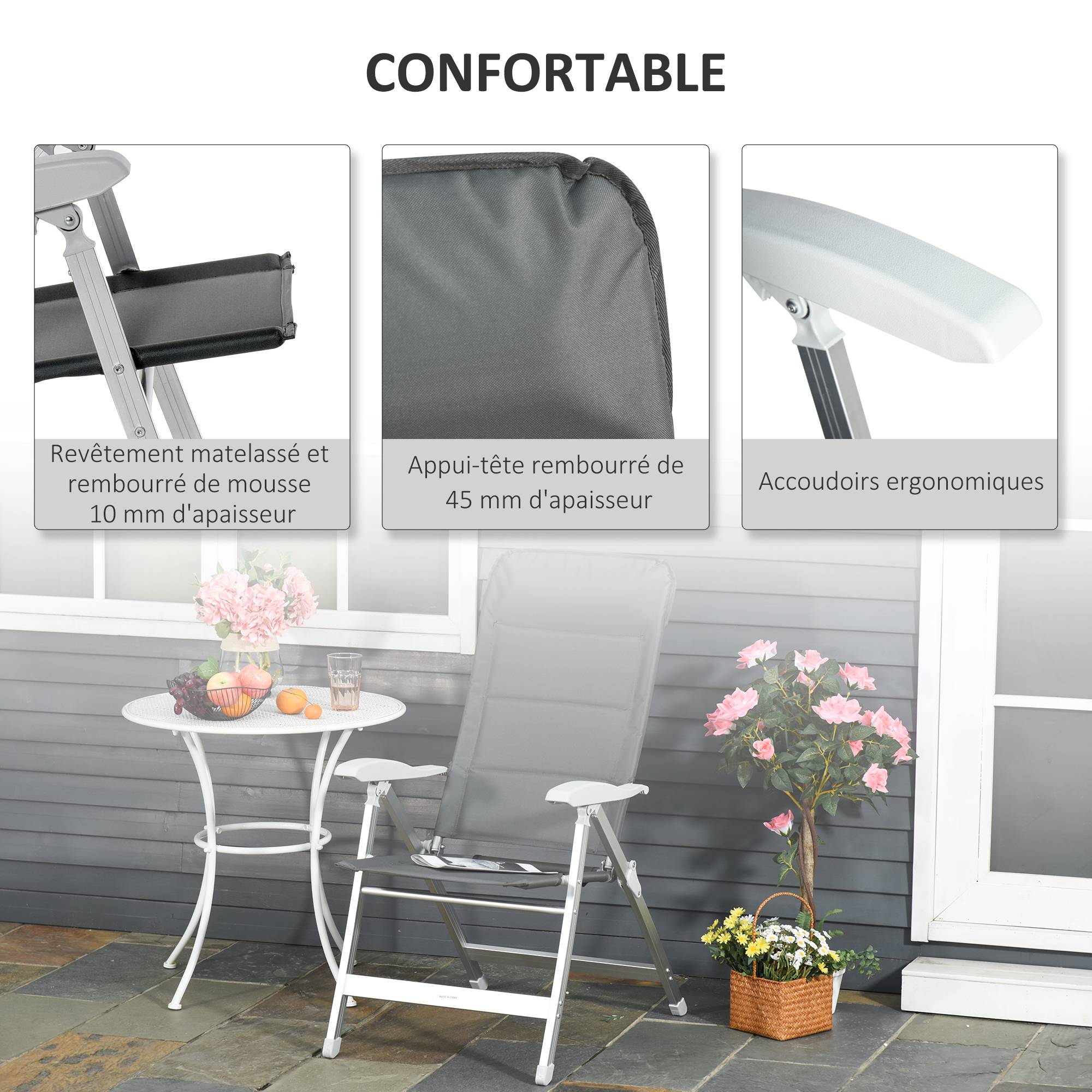 ComfortXL - Chaise de jardin pliante Aluminium terrasse balcon dossier inclinable gris foncé - ComfortXL Outdoor Living - Image 9