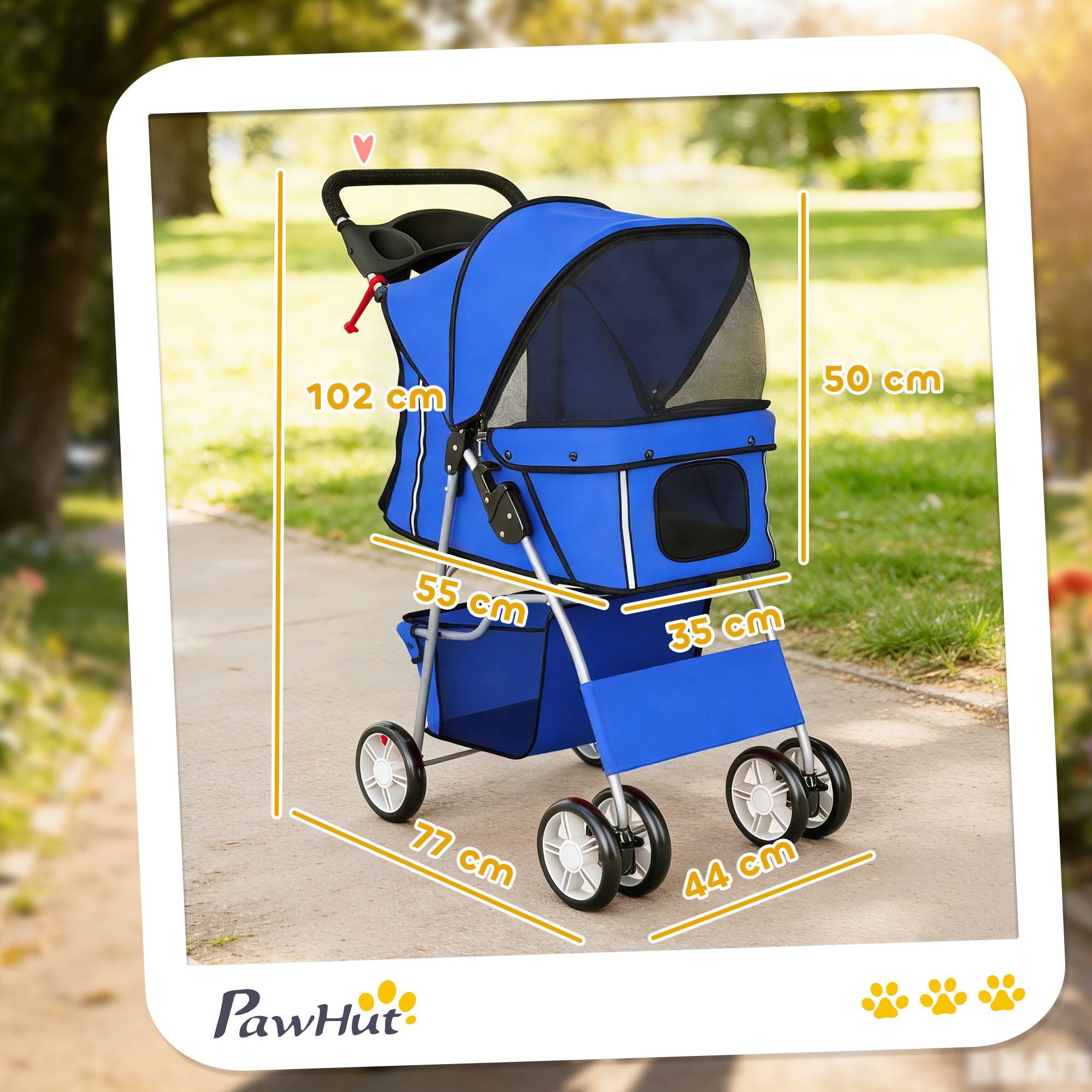 Sans Marque - Poussette pliable chien/chat -10 kg protection pluie bandes réfléchissantes panier rangement 77x44x102 cm bleue - Image 5