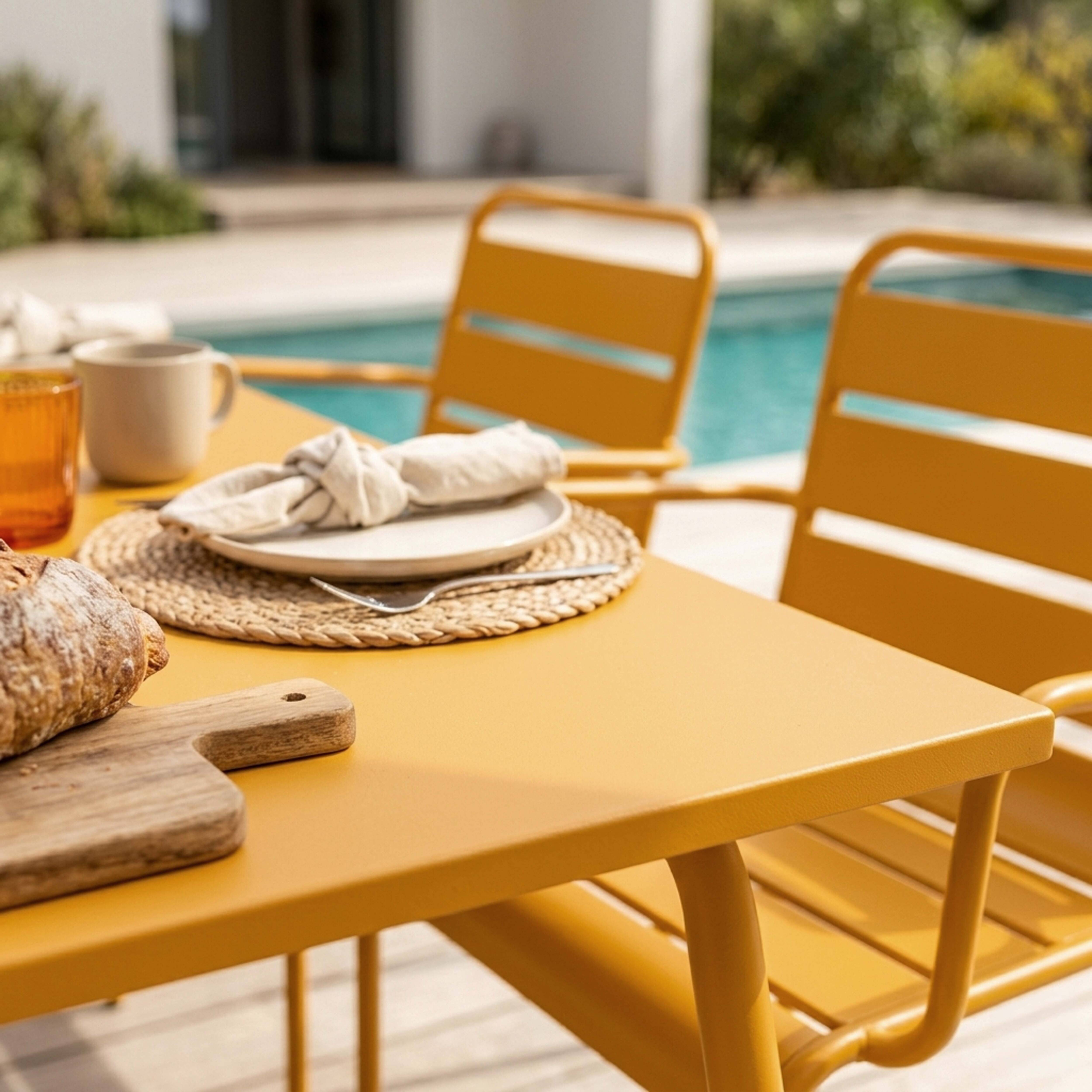 Oviala - Ensemble table de jardin et 8 fauteuils en métal jaune Palavas - Oviala - Image 3
