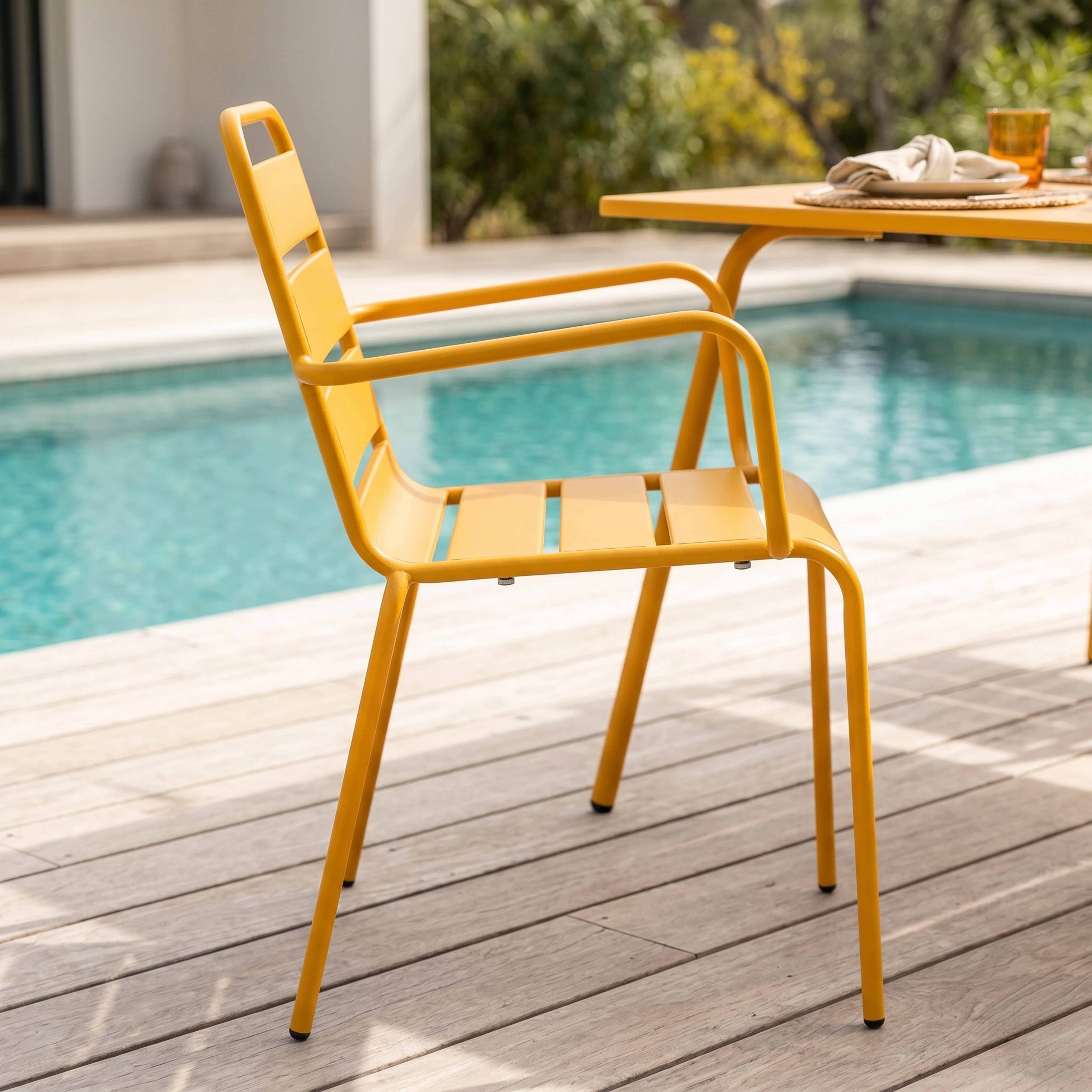 Oviala - Ensemble table de jardin et 8 fauteuils en métal jaune Palavas - Oviala - Image 4