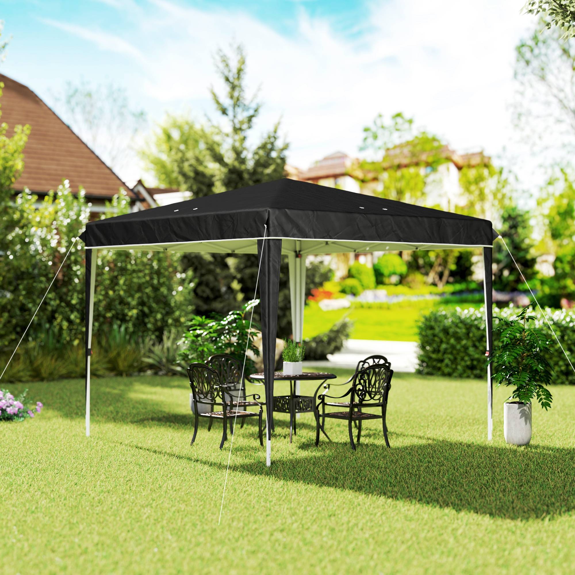 ComfortXL - Tonnelle pliante métal tissu Oxford jardin protection UPF50+ hauteur réglable 3x3m noir - ComfortXL Outdoor Living - Image 4