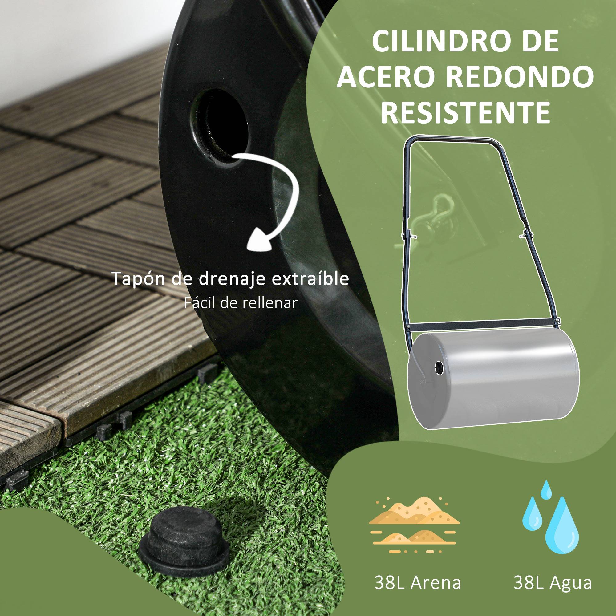 ComfortXL - Rouleau à gazon acier 38 L noir jardin terrain semis remplissage eau ou sable - ComfortXL Outdoor Living - Image 9