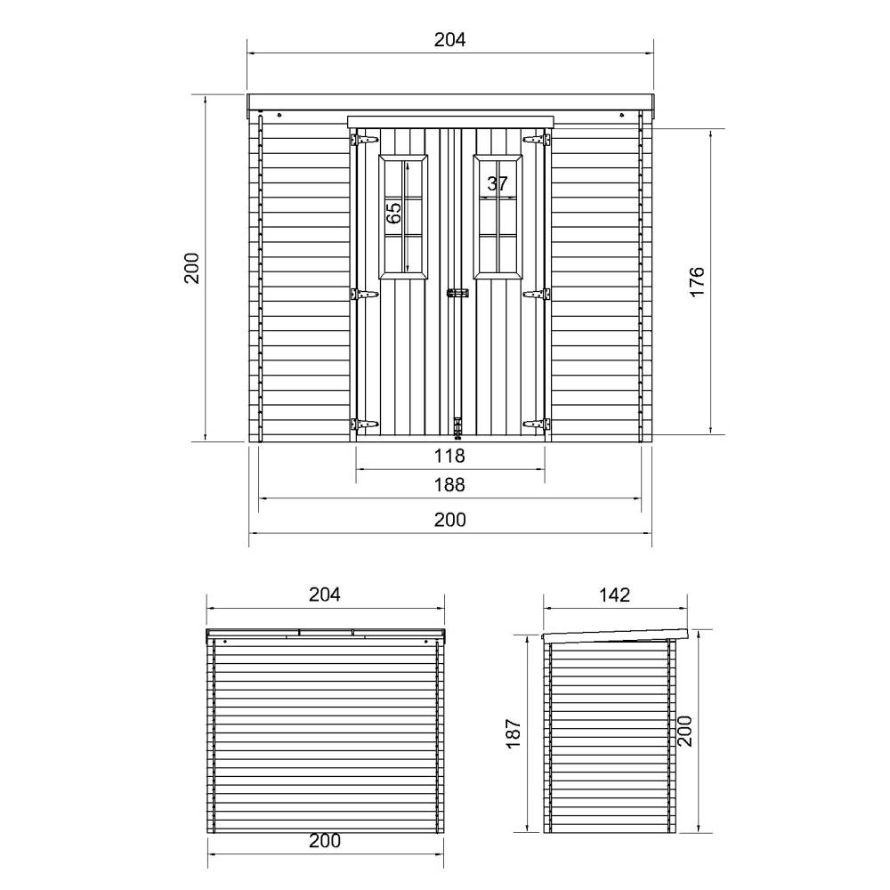 Timbela - Abri de jardin en bois l204xL142xH200 cm / 2.22 m² - Stockage extérieur - Petit abri à outils, Local à vélos - 19 mm d’épaisseur - Timbela M311C - Image 5