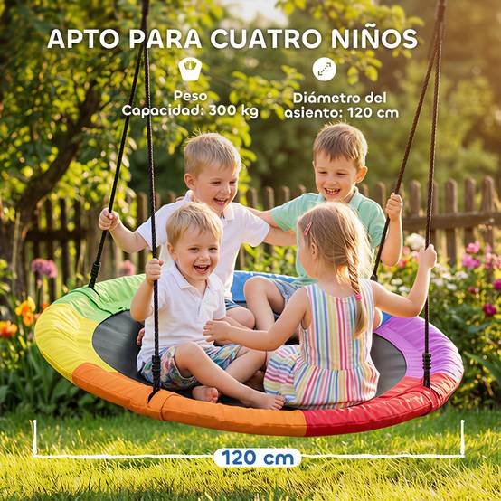 Balançoire nid enfant Ø120 cm, hauteur ajustable, balançoire ronde pour arbre, charge max 300 kg, multicolore, robuste pour plusieurs petits - Image 5