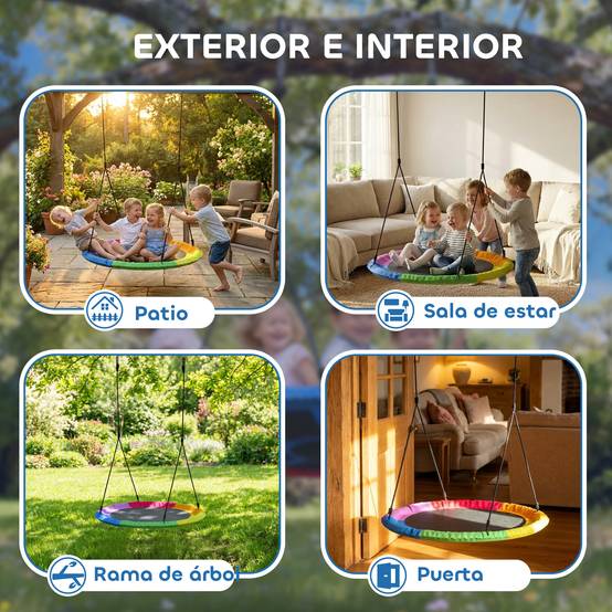 Balançoire nid enfant Ø120 cm, hauteur ajustable, balançoire ronde pour arbre, charge max 300 kg, multicolore, robuste pour plusieurs petits - Image 7