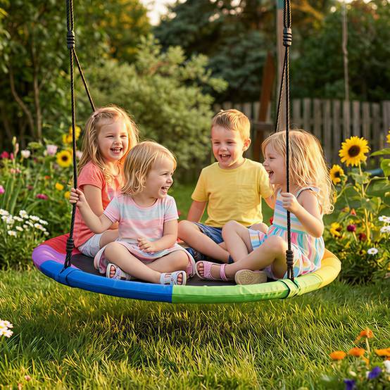 Balançoire nid enfant Ø120 cm, hauteur ajustable, balançoire ronde pour arbre, charge max 300 kg, multicolore, robuste pour plusieurs petits - Image 1