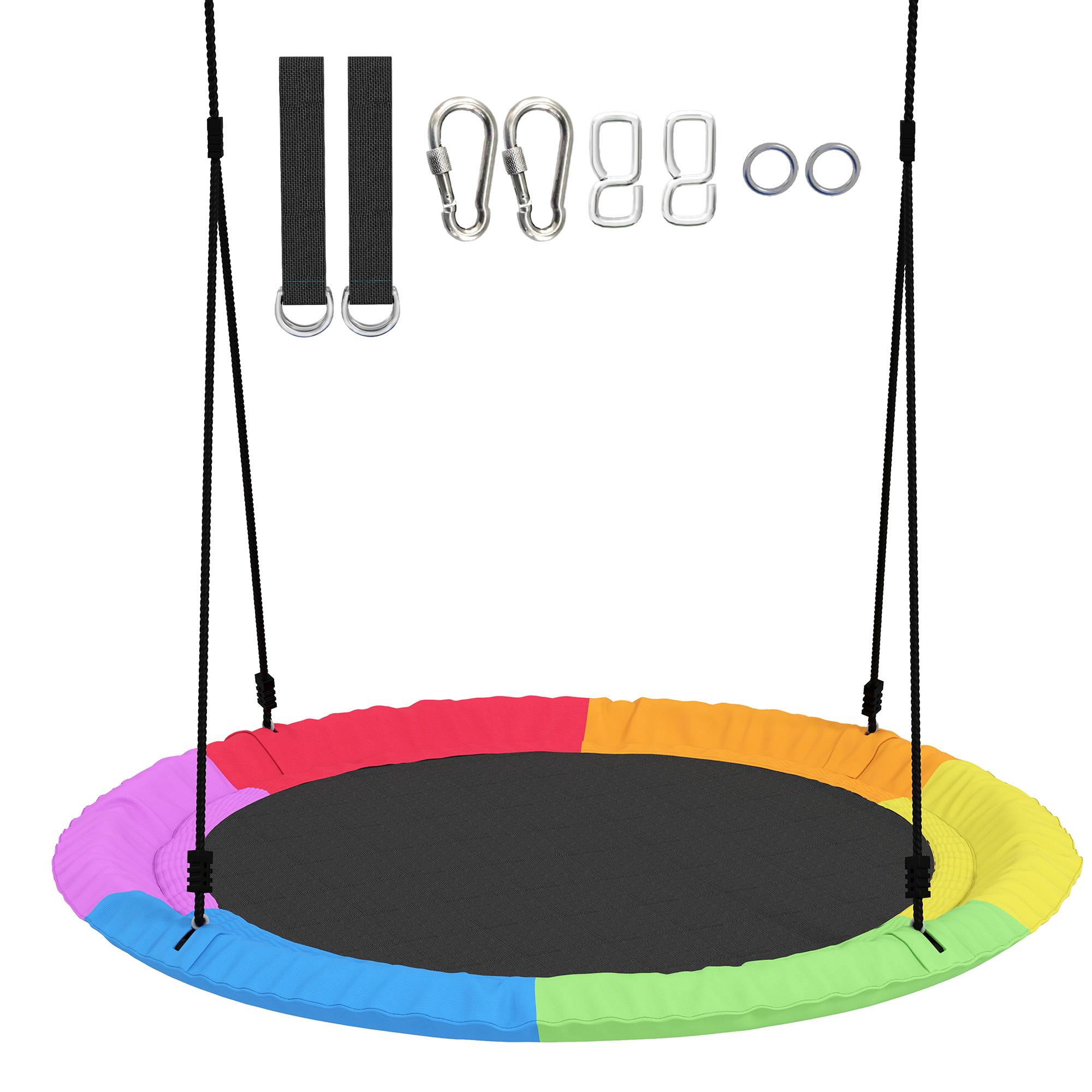 Balançoire nid enfant Ø120 cm, hauteur ajustable, balançoire ronde pour arbre, charge max 300 kg, multicolore, robuste pour plusieurs petits - Image 10