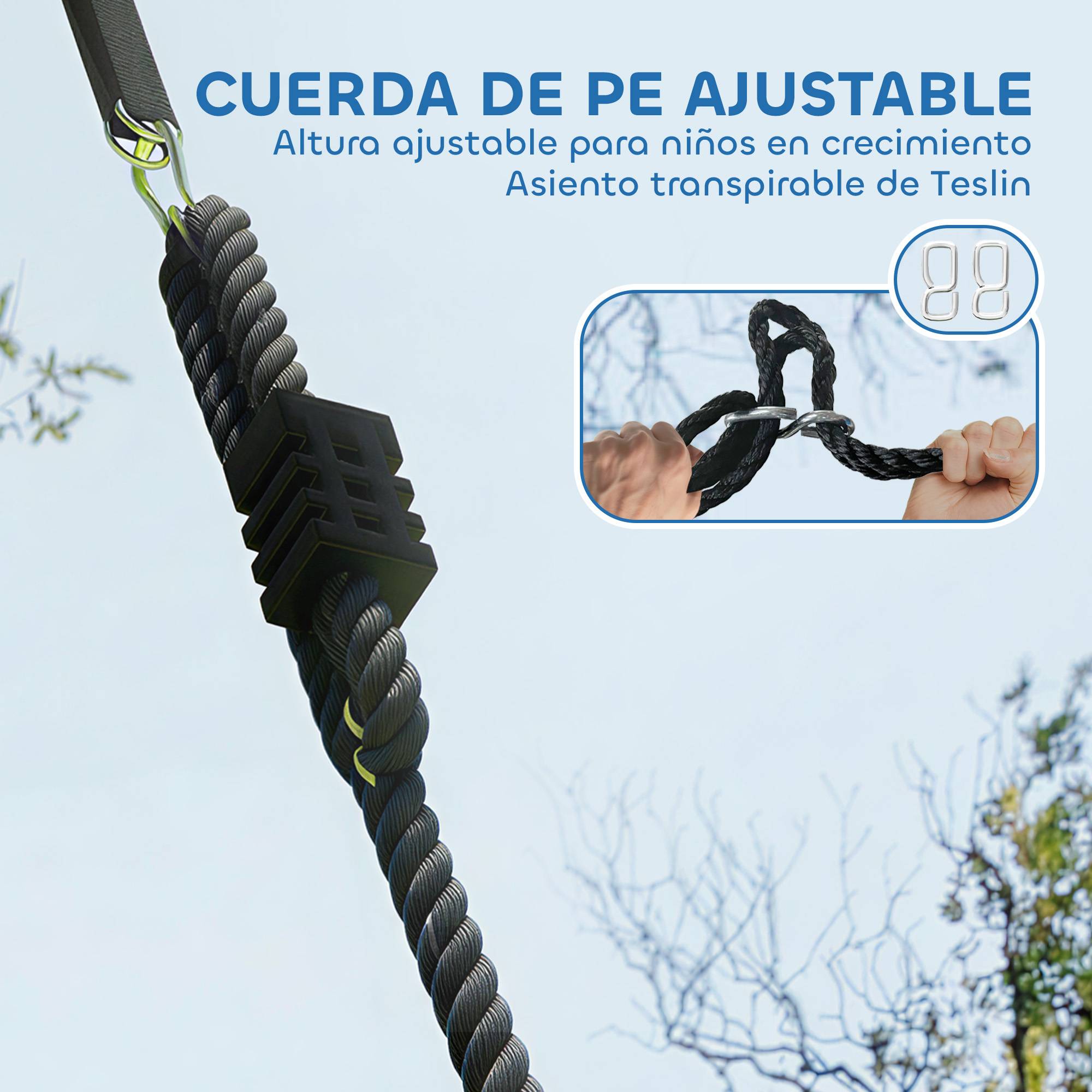 Balançoire nid enfant Ø120 cm, hauteur ajustable, balançoire ronde pour arbre, charge max 300 kg, multicolore, robuste pour plusieurs petits - Image 6