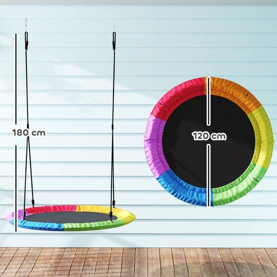 Balançoire nid enfant Ø120 cm, hauteur ajustable, balançoire ronde pour arbre, charge max 300 kg, multicolore, robuste pour plusieurs petits - Image 3