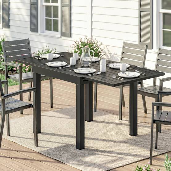 Table de jardin extensible aluminium noir 80-160 x 80 x 75 cm - PANGIVO - Image 4