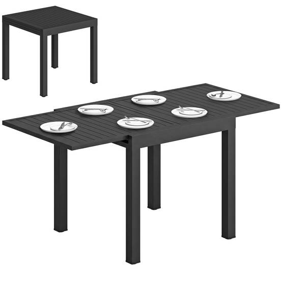 Table de jardin extensible aluminium noir 80-160 x 80 x 75 cm - PANGIVO - Image 1