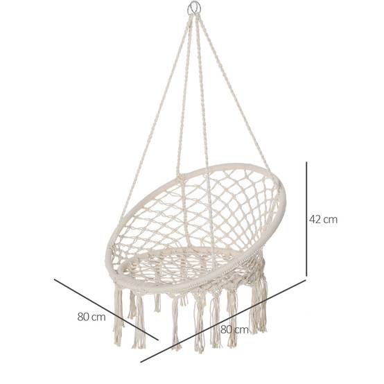 Fauteuil suspendu macramé coton jardin dossier rond enveloppant 80cm beige - ComfortXL Outdoor Living - Image 5