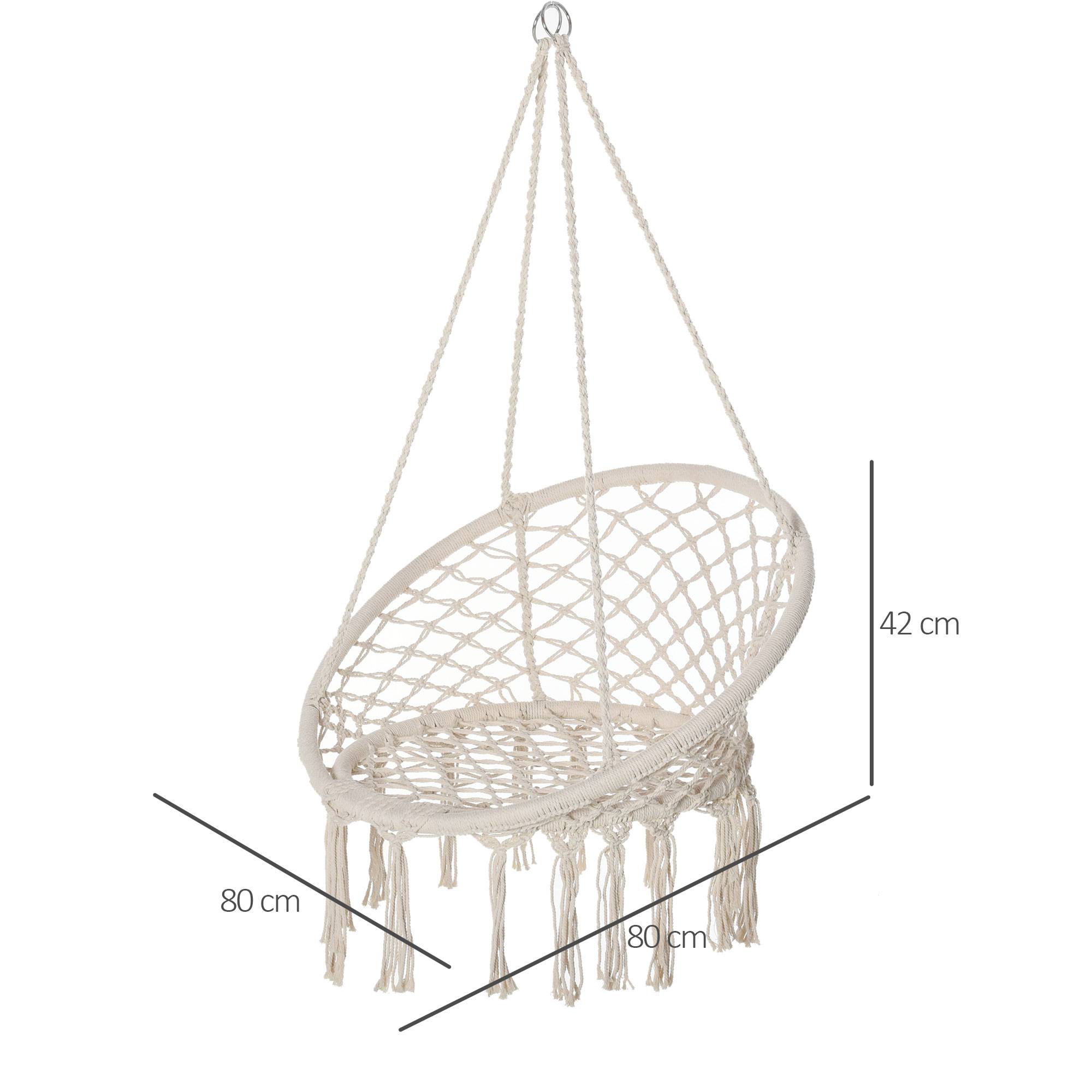 Fauteuil suspendu macramé coton jardin dossier rond enveloppant 80cm beige - ComfortXL Outdoor Living - Image 5