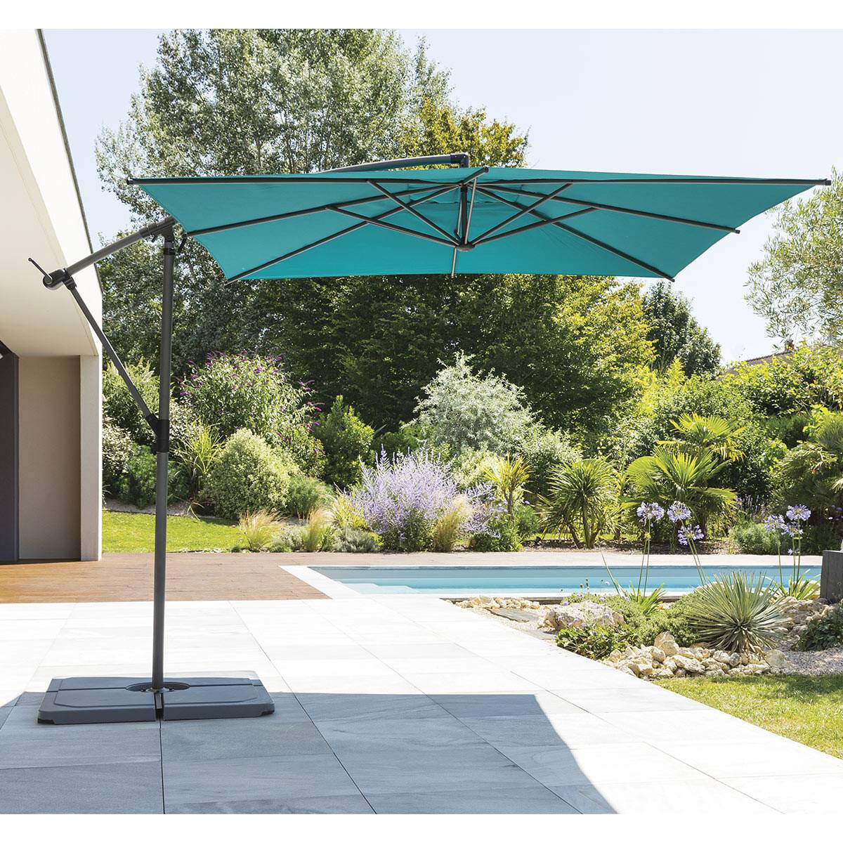 Hesperide - Parasol déporté carré "Manoa" bleu canard D2,5x2,5m en acier Hespéride - Image 1