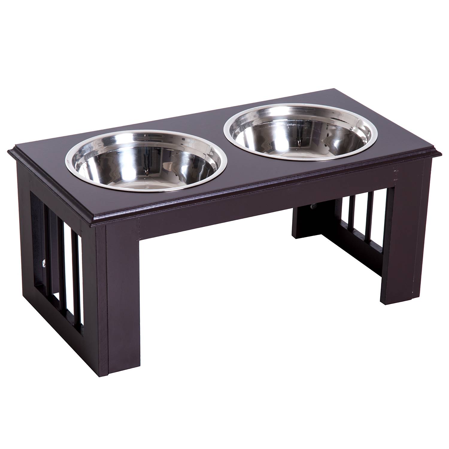 ComfortXL - Gamelles surélevées pour chien MDF inox espresso 58,4 x 30,5 x 25,4 cm station repas antidérapante 2 bols - Image 2