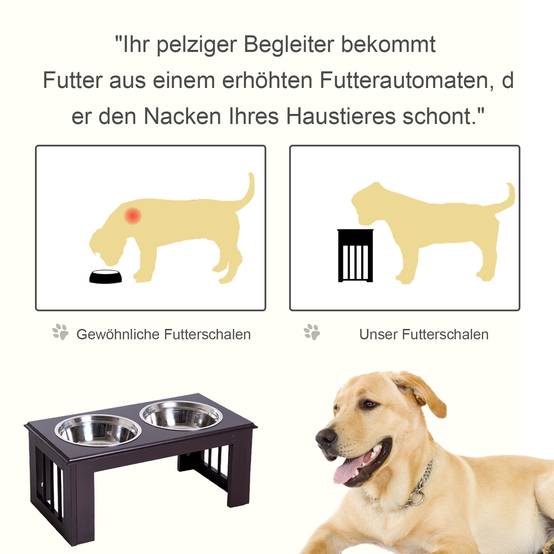 ComfortXL - Gamelles surélevées pour chien MDF inox espresso 58,4 x 30,5 x 25,4 cm station repas antidérapante 2 bols - Image 4