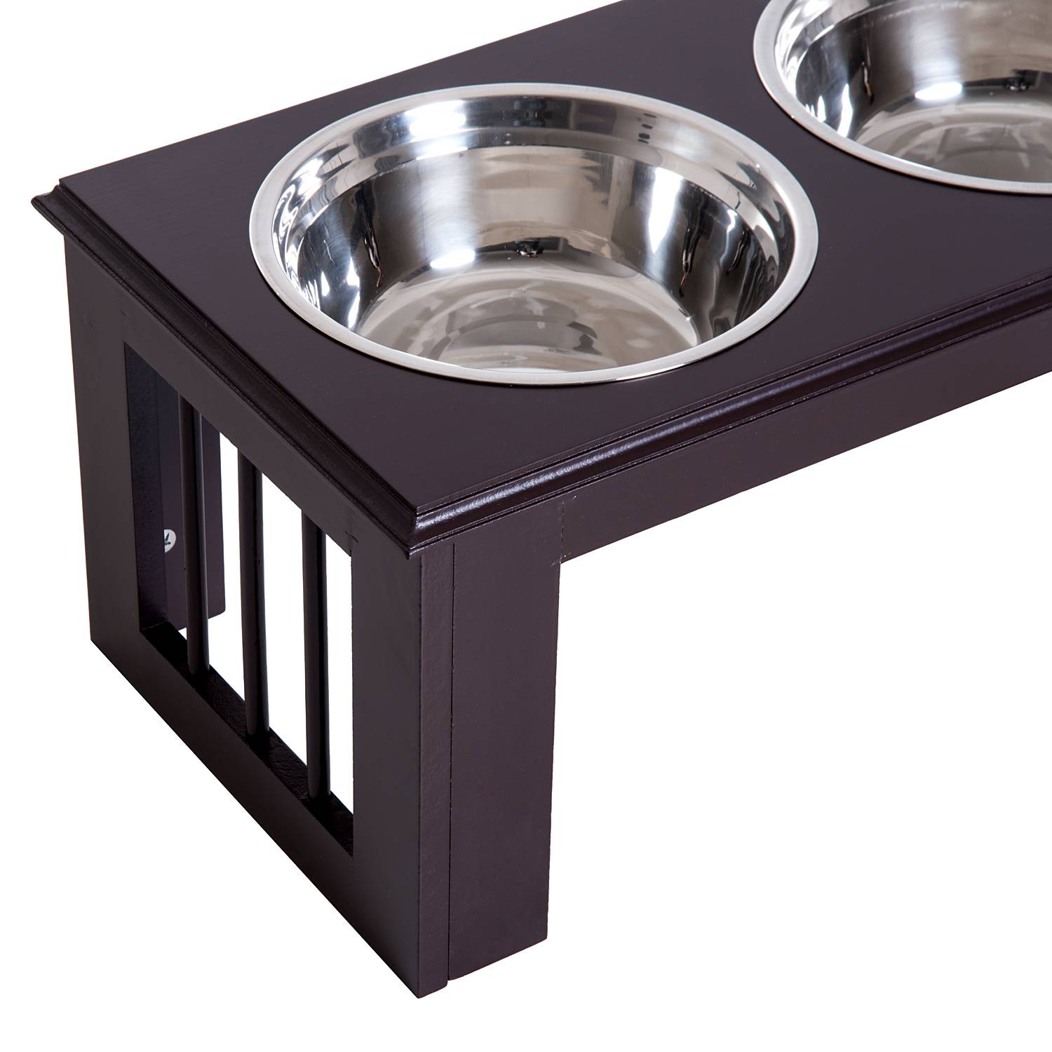 ComfortXL - Gamelles surélevées pour chien MDF inox espresso 58,4 x 30,5 x 25,4 cm station repas antidérapante 2 bols - Image 9